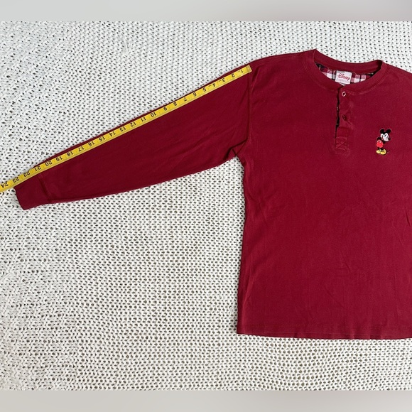 Vintage Disney Mickey Mouse Embroidered Long Sleeve Henley - Red - S - Picture 12 of 12